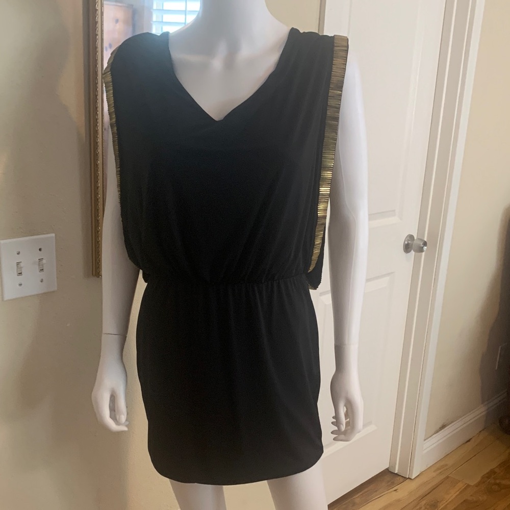 As U Wish Black Mini Dress with Gold Trim